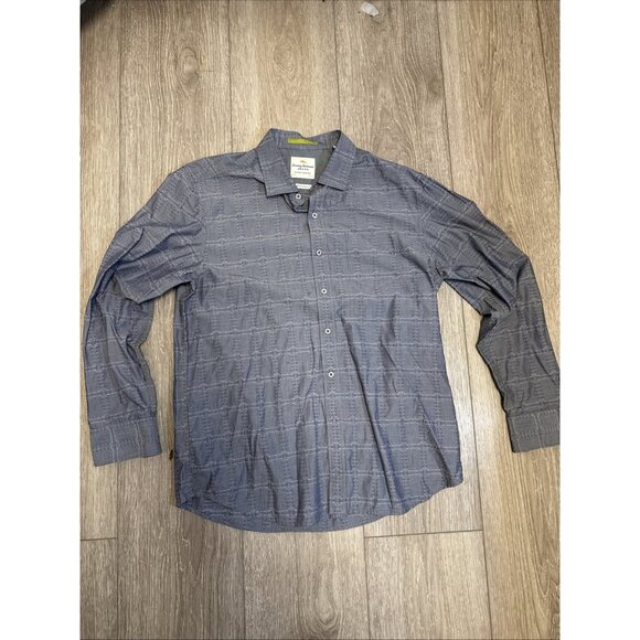 Tommy Bahama Shirt L 100% Linen Blue Button Front Long Sleeve Check Plaid - Picture 1 of 9
